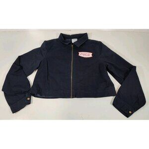 Coca-Cola Womens Cropped Garage Jacket Coat Logo Patches Navy Blue Size Large